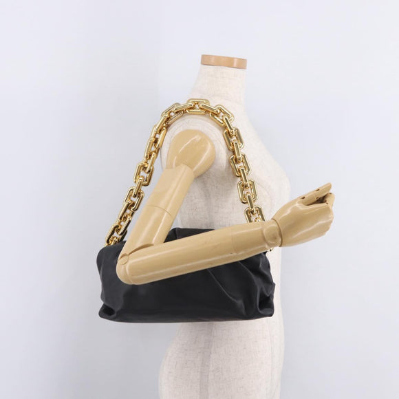 Bottega Veneta Chain Shoulder Bag Leather Black Gold Tone Auth ep16639M