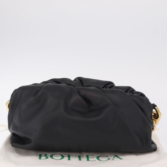 Bottega Veneta Chain Shoulder Bag Leather Black Gold Tone Auth ep16639M