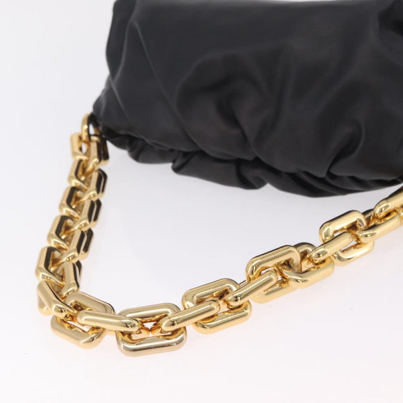 Bottega Veneta Chain Shoulder Bag Leather Black Gold Tone Auth ep16639M