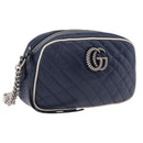 GUCCI GG Marmont Chain Shoulder Bag Leather Navy Silver 447632 Auth ep16640V-1