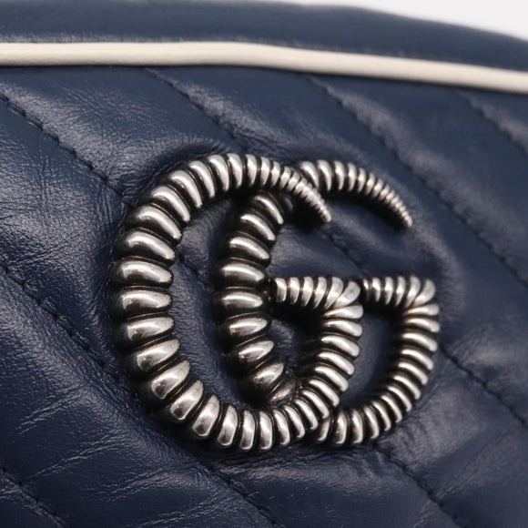 GUCCI GG Marmont Chain Shoulder Bag Leather Navy Silver 447632 Auth ep16640V