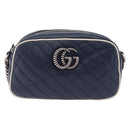 GUCCI GG Marmont Chain Shoulder Bag Leather Navy Silver 447632 Auth ep16640V-2