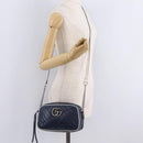 GUCCI GG Marmont Chain Shoulder Bag Leather Navy Silver 447632 Auth ep16640V-26