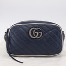 GUCCI GG Marmont Chain Shoulder Bag Leather Navy Silver 447632 Auth ep16640V-27