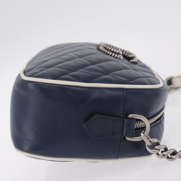 GUCCI GG Marmont Chain Shoulder Bag Leather Navy Silver 447632 Auth ep16640V