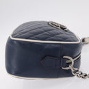GUCCI GG Marmont Chain Shoulder Bag Leather Navy Silver 447632 Auth ep16640V-4