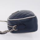GUCCI GG Marmont Chain Shoulder Bag Leather Navy Silver 447632 Auth ep16640V-5