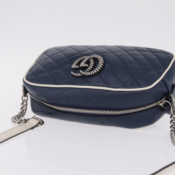 GUCCI GG Marmont Chain Shoulder Bag Leather Navy Silver 447632 Auth ep16640V