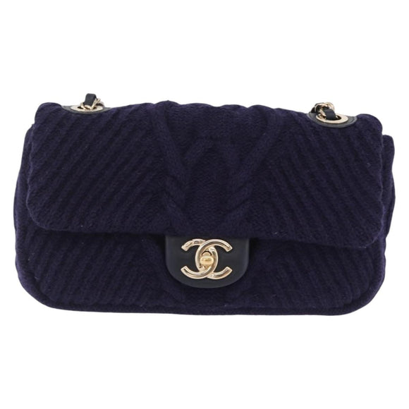 CHANEL Chain Shoulder Bag Knit Purple Gold Tone Paris-Hamburg Auth ep16644SAM
