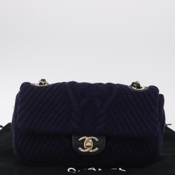 CHANEL Chain Shoulder Bag Knit Purple Gold Tone Paris-Hamburg Auth ep16644SAM