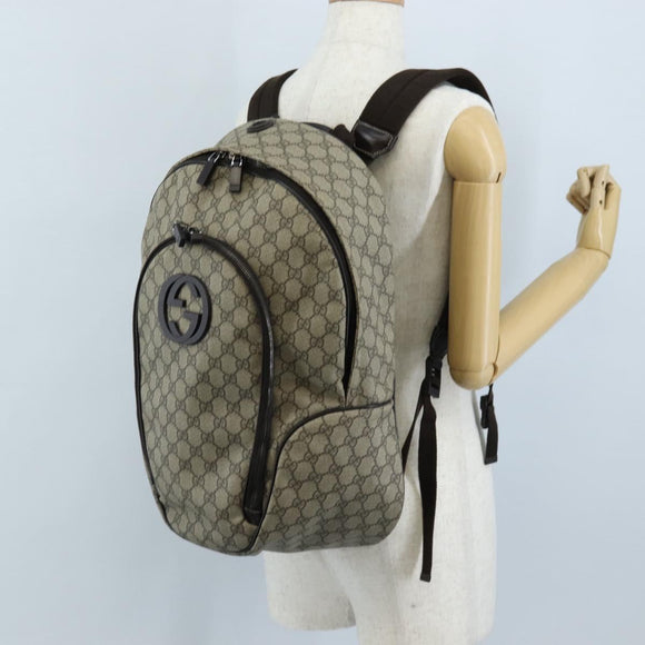 GUCCI GG Supreme Backpack PVC Beige Silver 223705 Auth ep16647V