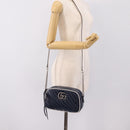 GUCCI GG Marmont Chain Shoulder Bag Leather Navy Silver 447632 Auth ep16656V-23