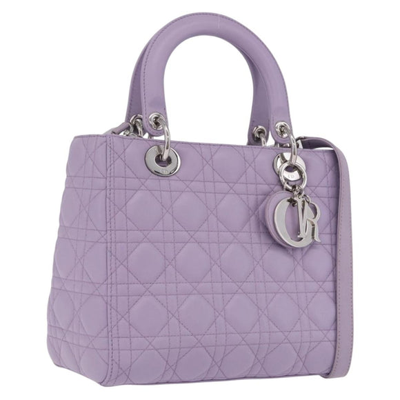 Christian Dior Lady Dior Canage Hand Bag Lamb Skin 2way Purple Auth ep16659SAM
