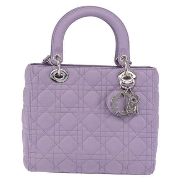 Christian Dior Lady Dior Canage Hand Bag Lamb Skin 2way Purple Auth ep16659SAM