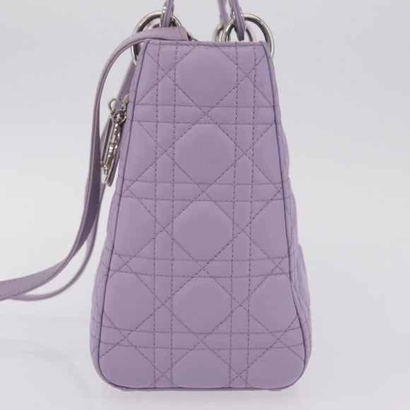Christian Dior Lady Dior Canage Hand Bag Lamb Skin 2way Purple Auth ep16659SAM