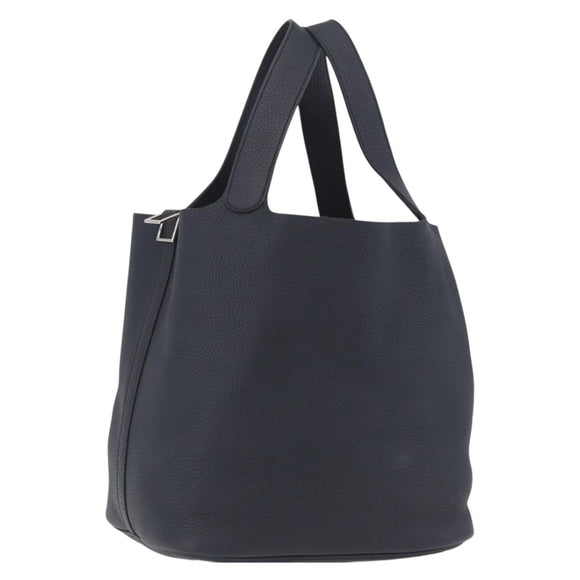 HERMES Picotan Lock MM Hand Bag Taurillon Clemence Navy Silver Auth ep16671SM
