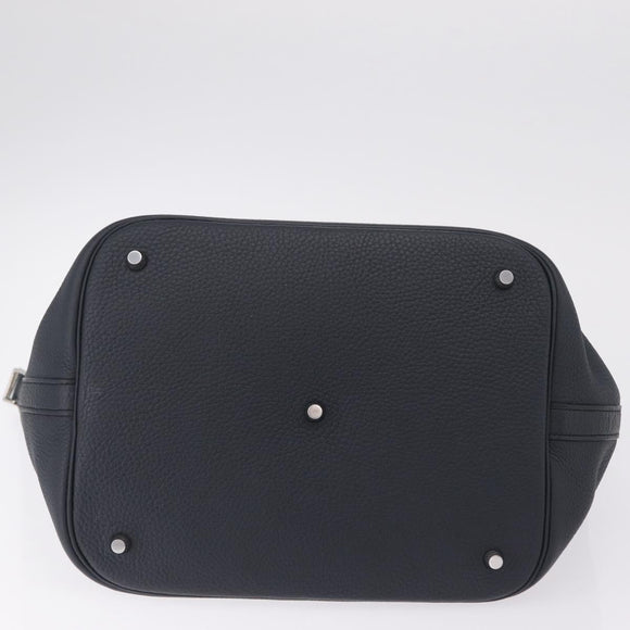 HERMES Picotan Lock MM Hand Bag Taurillon Clemence Navy Silver Auth ep16671SM