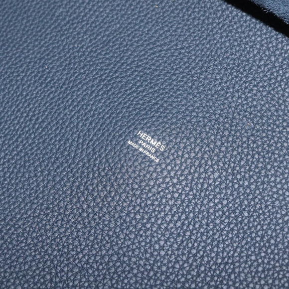 HERMES Picotan Lock MM Hand Bag Taurillon Clemence Navy Silver Auth ep16671SM