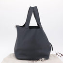 HERMES Picotan Lock MM Hand Bag Taurillon Clemence Navy Silver Auth ep16671SM-12