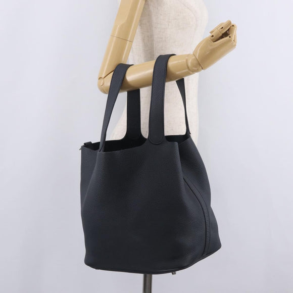 HERMES Picotan Lock MM Hand Bag Taurillon Clemence Navy Silver Auth ep16671SM