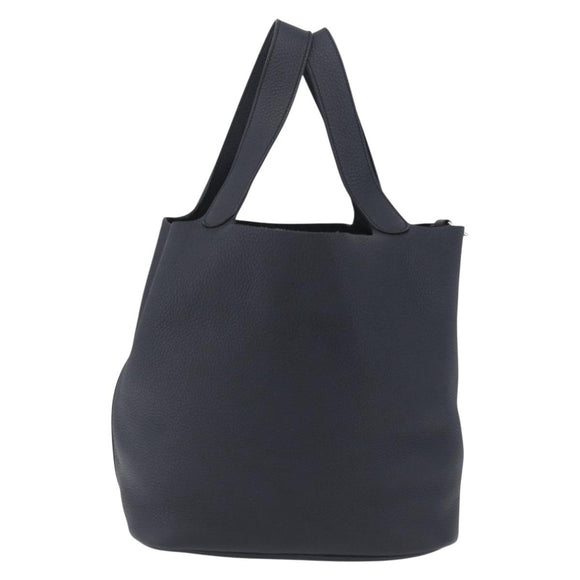 HERMES Picotan Lock MM Hand Bag Taurillon Clemence Navy Silver Auth ep16671SM