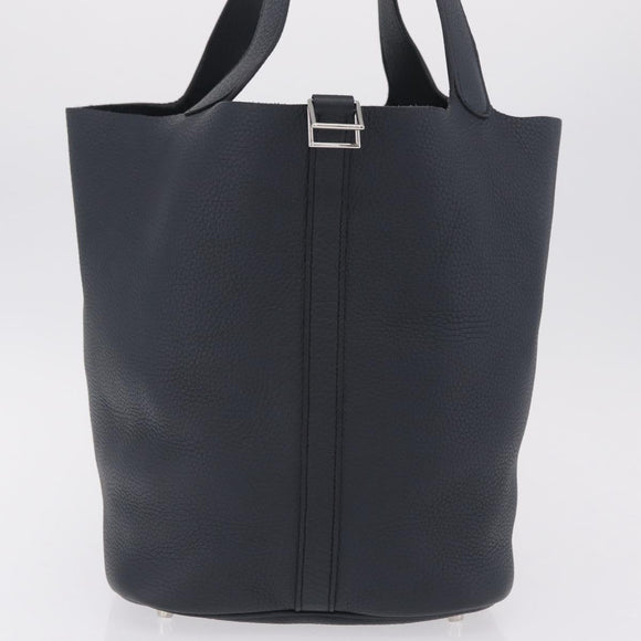 HERMES Picotan Lock MM Hand Bag Taurillon Clemence Navy Silver Auth ep16671SM