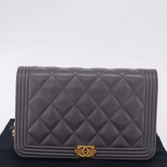 CHANEL Boy Chanel Matelasse Chain Shoulder Wallet Caviar Skin CC Auth ep16675SAM