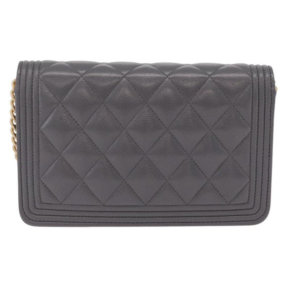 CHANEL Boy Chanel Matelasse Chain Shoulder Wallet Caviar Skin CC Auth ep16675SAM