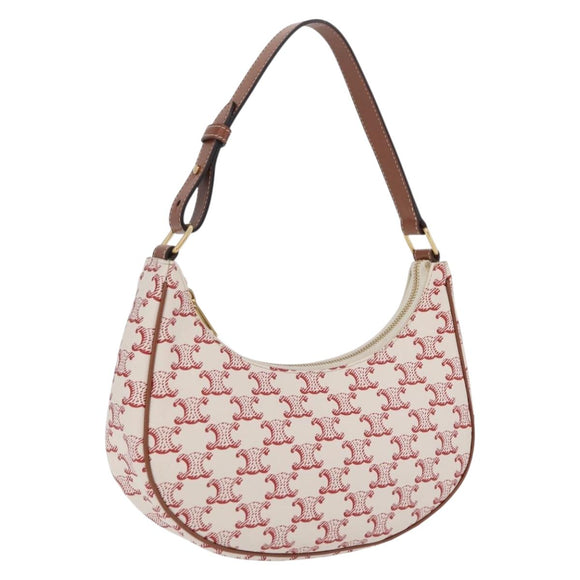 CELINE Triomphe Ava Shoulder Bag PVC Leather White Gold Tone Auth ep16681M