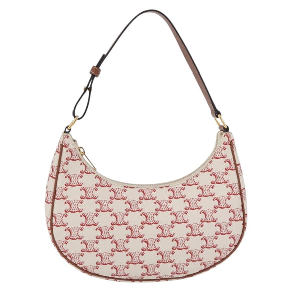 CELINE Triomphe Ava Shoulder Bag PVC Leather White Gold Tone Auth ep16681M