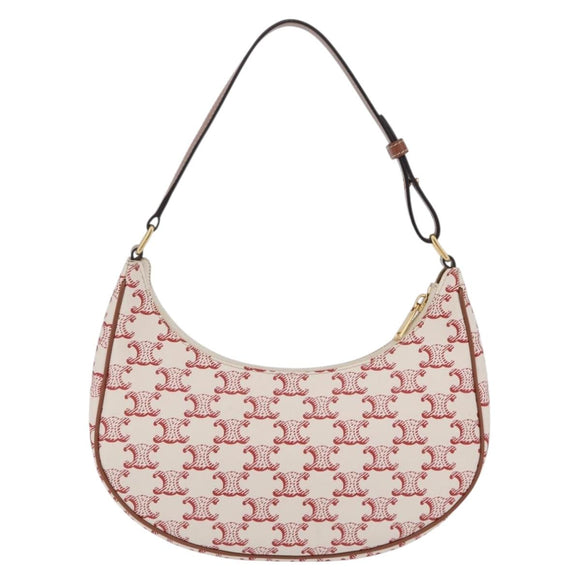 CELINE Triomphe Ava Shoulder Bag PVC Leather White Gold Tone Auth ep16681M