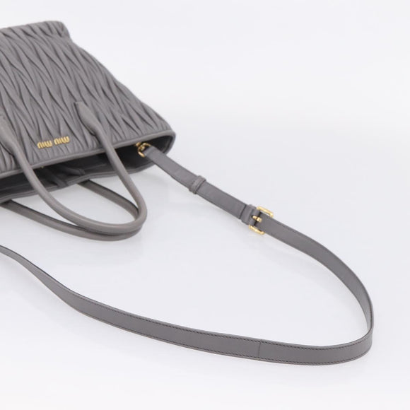 Miu Miu Matelasse Hand Bag Leather 2way Gray Gold Tone Auth ep16690V