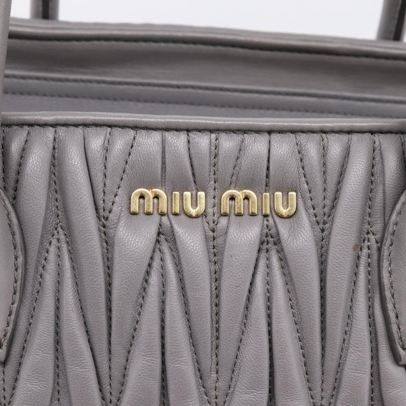 Miu Miu Matelasse Hand Bag Leather 2way Gray Gold Tone Auth ep16690V