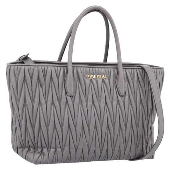 Miu Miu Matelasse Hand Bag Leather 2way Gray Gold Tone Auth ep16690V