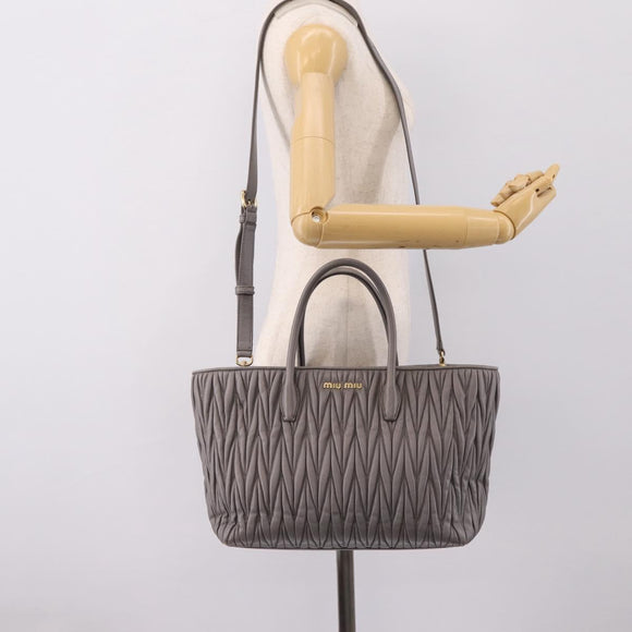 Miu Miu Matelasse Hand Bag Leather 2way Gray Gold Tone Auth ep16690V