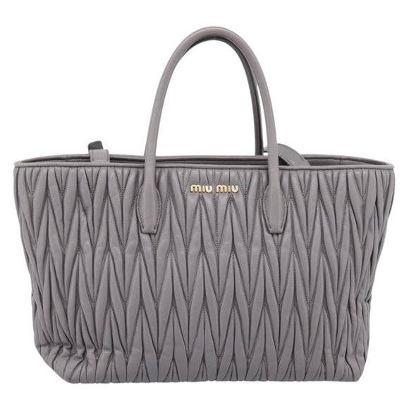 Miu Miu Matelasse Hand Bag Leather 2way Gray Gold Tone Auth ep16690V