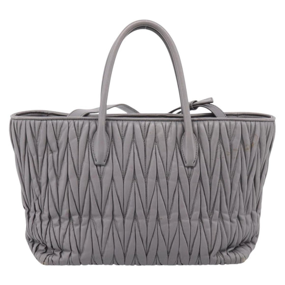 Miu Miu Matelasse Hand Bag Leather 2way Gray Gold Tone Auth ep16690V