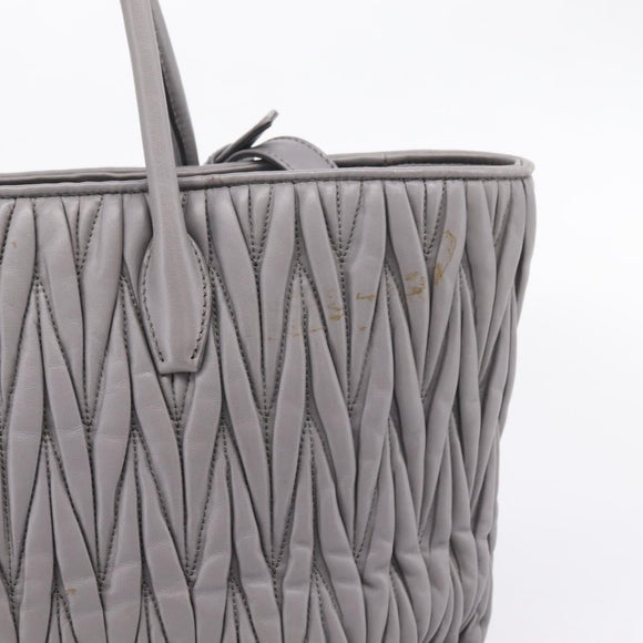 Miu Miu Matelasse Hand Bag Leather 2way Gray Gold Tone Auth ep16690V