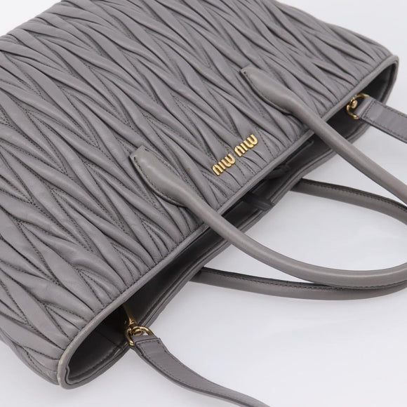 Miu Miu Matelasse Hand Bag Leather 2way Gray Gold Tone Auth ep16690V