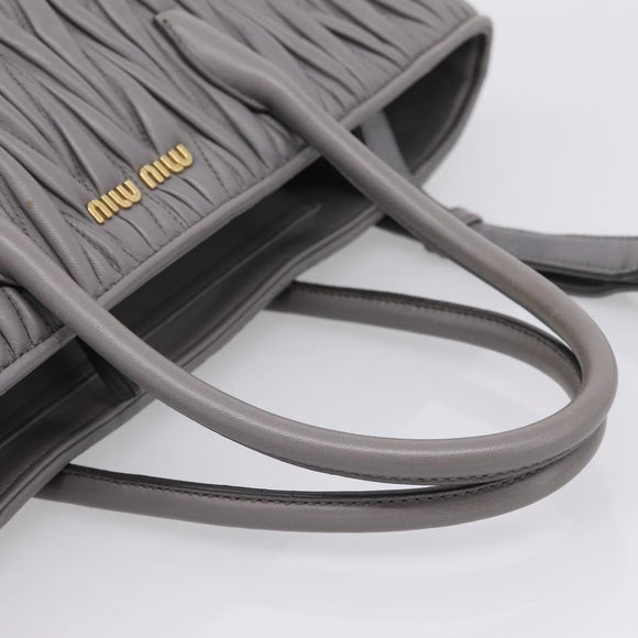 Miu Miu Matelasse Hand Bag Leather 2way Gray Gold Tone Auth ep16690V