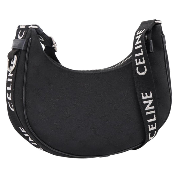 CELINE Ava Medium Shoulder Bag Canvas Black Silver Auth ep16692M