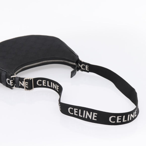 CELINE Ava Medium Shoulder Bag Canvas Black Silver Auth ep16692M