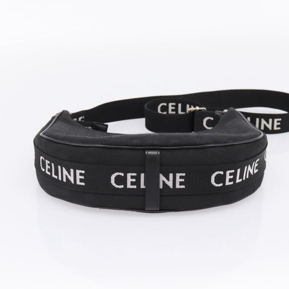 CELINE Ava Medium Shoulder Bag Canvas Black Silver Auth ep16692M