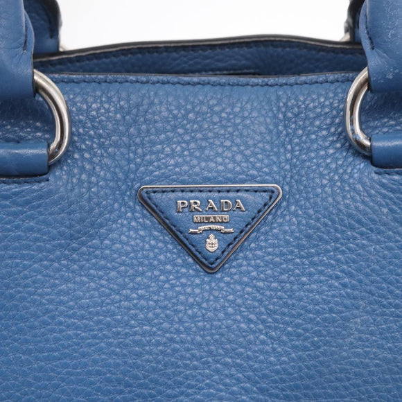 PRADA Tote Bag Leather 2way Blue Silver Auth ep16699V