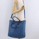 PRADA Tote Bag Leather 2way Blue Silver Auth ep16699V-32