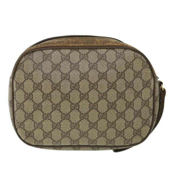 GUCCI GG Canvas Web Sherry Line Clutch Bag PVC Leather Beige Green Auth ep1670