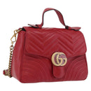 GUCCI GG Marmont Hand Bag Leather 2way Red Gold Tone 498110 Auth ep16711V-1