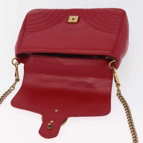 GUCCI GG Marmont Hand Bag Leather 2way Red Gold Tone 498110 Auth ep16711V
