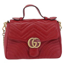 GUCCI GG Marmont Hand Bag Leather 2way Red Gold Tone 498110 Auth ep16711V-13