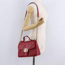GUCCI GG Marmont Hand Bag Leather 2way Red Gold Tone 498110 Auth ep16711V-34